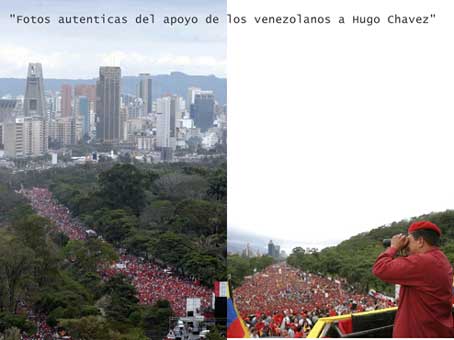 Las fotografias de los manifestantes a favor de Hugo Chávez fueron manipuladas por la prensa argentina
